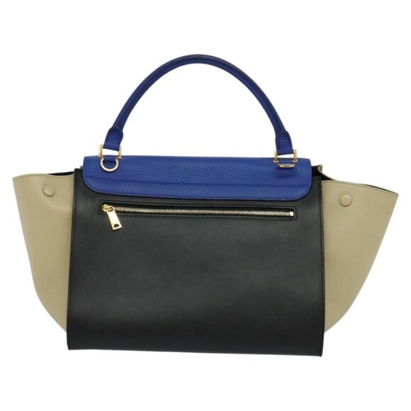 CELINE Trapeze Hand Bag Leather Blue Gold Auth BA990 - Picture 3 of 16